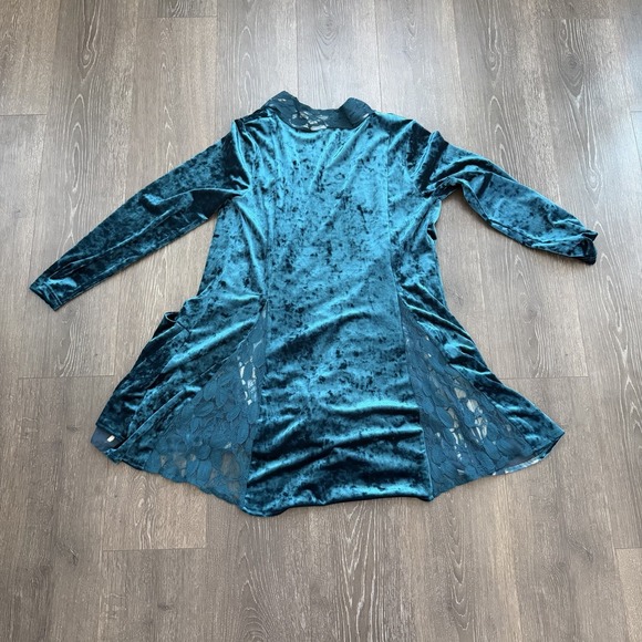 Indigo Thread Co Velvet Teal Lace WhimsiGoth Cardigan Grunge Sz L Cosplay Boho - Picture 4 of 11